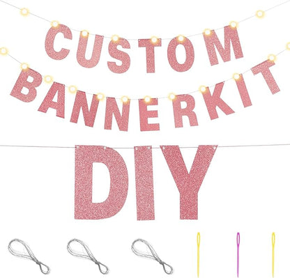 TaoBary 112 Pcs DIY Letter Kit Glitter Customizable Banner Letters Include 107 Letters and Numbers 3 Rope and 2 Needles for Birthday Halloween Christmas Wedding Valentine Party Decor(Rose Gold)
