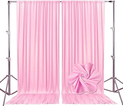 10ft x 10ft Rose Pink Backdrop Curtains for Parties, Fabric Satin Background Curtain with Rod Pockets for Weddings, Birthday, Baby Shower, Photography, Graduation Party Backdrop Drapes, 2 Panels