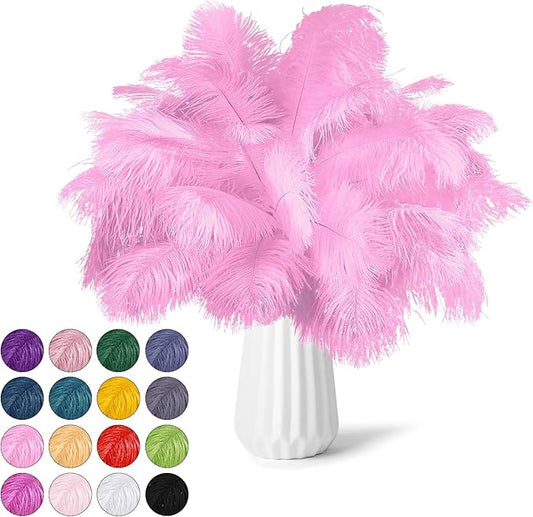 NEWONG 30pcs Pink Ostrich Feathers Natural Bulk 9-12inch(23-30cm) Vase Craft Wedding Home Party Centerpieces Christmas Day Decoration