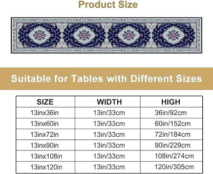 Elegant Palace Boho Blue Table Runner Vintage French Style Farmhouse Geometric Home Farmhouse Kitchen Table Dining Coffee Room Garden Party Wedding Decor 13x60in