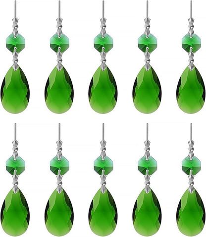 10pcs Crystal Prisms Chandelier Green Ornament Pendants Rainbow Maker 38mm Drop Prism Hanging Prisms for Wedding Party Chrismtmas Decoration DIY Jewelry