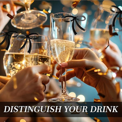50 Pcs Bows Drink Tags Coquette Bow Wine Glass Charms Acrylic Bowknot Drink Tag for Bachelorette Birthday Wedding Coquette Tasting Party Decor Accessory (Black)