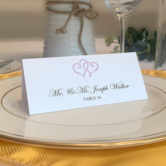 Linked Hearts Place Cards, Lavender (Choose Color), Set of 25, Pre-cut and Scored - Wedding, Party, Dinner, and Special Events - Made in the USA