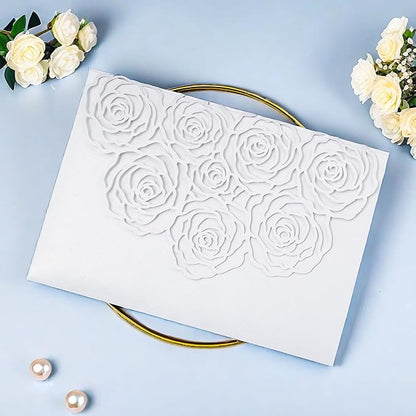 20 Pcs Laser Cut Wedding Invitations Card Pocket with Envelope for Birthday Party Baby or Bride Shower Invite suitable for 5 * 7 Inches Insert Paper (White)