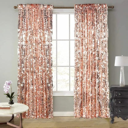 Big Sequin Rose Gold Drapes Curtains Panels Payette Sequin Backdrop Curtains Home Party Decoration Supplies 9FTx9FT for Thanksgiving Christmas Decor