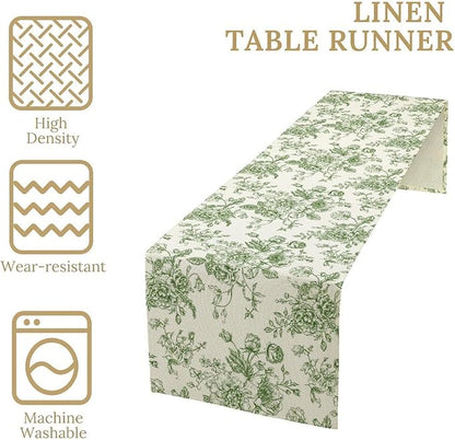 Vintage Flower Table Runner, Wildfloral Green Floral Sketch Pattern Print Table Runner for Kitchen Dinning Table Runner Decor Home Wedding Party Holiday, 13x108 Inch