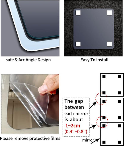 Unbreakable Acylic Small Mirror Tiles for Kids, (4-Pcs 14x12 Inch) Plastic Mirrors for Wall, Stick on Mirrors for Wall Decor, Shatterproof Mirror for Kids Bedroom