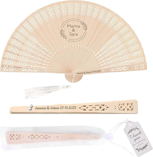 10 PCS Custom Fans Personalized Folding Fans for Line Dancing Wooden Hand Fan Wedding Favors Bulk Fans for Guests Party Event Use (Style09)