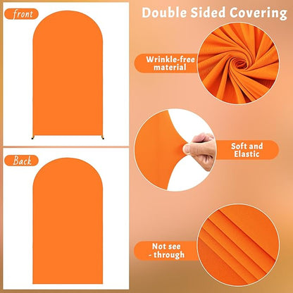 7.2FT Orange Arch Backdrop Cover - Polyester Fitted Wedding Arch Stand Covers Round Top Chiara Arch Backdrop Cover for Birthday Party Banquet Photo Background Decoration