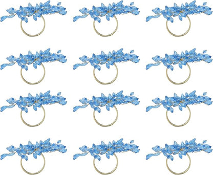Napkin Rings Set of 6 for Dining Table Decoration Parties Everyday Metal Napkin Holder Leaf Turquoise (Pack of 6)