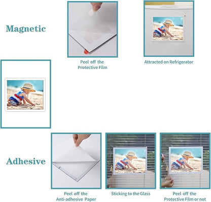 CRUGLA 8x10 White Magnetic Picture Frames for Refrigerator 12 Packs, Modified Magnetic Sheet with Self Adhesive Backing, 8 by 10 Magnetic Photo Craft Frame Set for Glass Window Door Cubicle