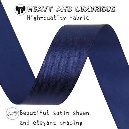 Deep Blue Solid Satin Ribbon 1 Inch 50 Yards Solid Polyester Fabric Ribbon for Gift Wrapping Wedding Christmas Baby Shower Birthday Party Decoration Handmade Immortal Flower Craft