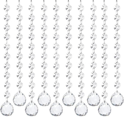 10 PCS Crystal Garland Strands, 33ft Hanging Crystal Strings for Window Curtains Doorway Decorations, Acrylic Clear Ball Crystal Ornaments for Christmas Tree, Wedding Party Home Chandelier Decor