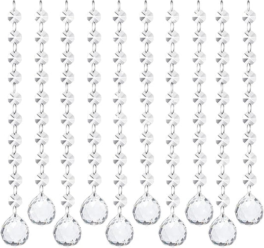 10 PCS Crystal Garland Strands, 33ft Hanging Crystal Strings for Window Curtains Doorway Decorations, Acrylic Clear Ball Crystal Ornaments for Christmas Tree, Wedding Party Home Chandelier Decor