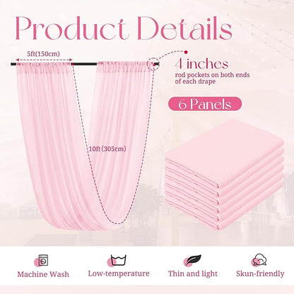 6 Panels Pink Ceiling Drapes for Wedding, 5ftx10ft Ceiling Drapes Cheesecloth Sheer Fabric Curtain Wedding Arch Draping Fabric Romantic Ceilings Decorations for Weddings Party Ceremony Stage