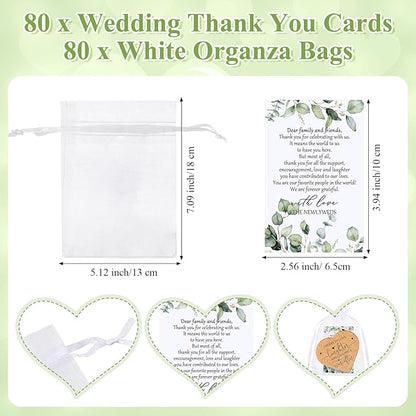 Uiifan 80 Set Wedding Favors for Guest Coaster Gifts Bulk Heart Shaped Coasters Thank You Cards Organza Bags Guest Souvenirs for Wedding Party Bridal Favors
