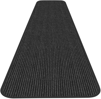 House, Home and More Indoor Outdoor Double-Ribbed Carpet Runner with Skid-Resistant Rubber Backing - Smokey Black - 3 Feet x 15 Feet