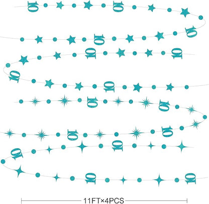 Teal Blue 10th Birthday Decorations Number 10 Circle Dot Star Garland Glitter Streamer Banner Backdrop for Girls Boys Double Digits Cheers to 10 Years Old Birthday 10th Anniversary Party Supplies