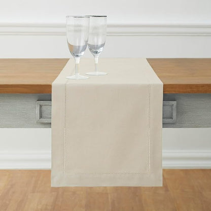 Solino Home Linen Hemstitch Table Runner 60 Inches - Cotton Linen Small Table Runner 14 x 60 Inch Ideal for Dresser and Coffee Tables - Fall, Autumn, Halloween, Thanksgiving, Christmas