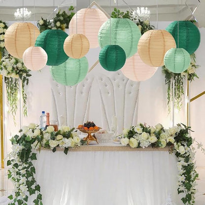 Sage Green Paper Lanterns Decorative 12pcs Party Hanging Decorations for Rustic Party Bridal Shower Wedding Baby Shower Graduation Anniversary Neutral Room Decor