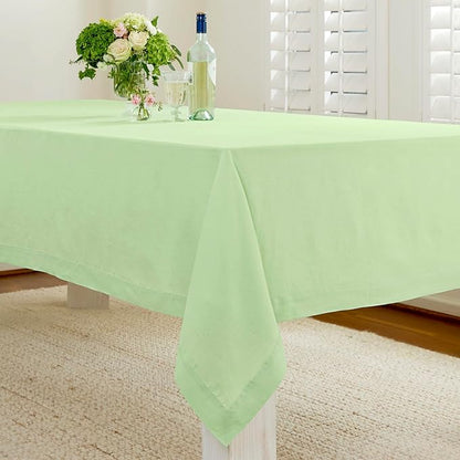 Solino Home Linen Tablecloth for Rectangle Tables 60 x 108 Inch - 100% Pure Linen Pastel Green Table Cloth - Fete, Machine Washable Cloth Tablecloth