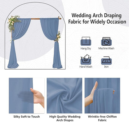 8 Panels Wedding Arch Draping Fabric 28" x 20Ft Wedding Arch Drapes Chiffon Fabric Drape Sheer Backdrop Curtain for Nuptials Party Ceremony Birthday Arbor Drapery Reception Ceiling Décor(Dusty Blue)
