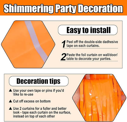 6 Pack Macaron Orange Foil Fringe Curtain Backdrop, 3.28Ft x 8.2Ft Metallic Tinsel Foil Fringe Streamer Curtains for Photo Booth, Birthday, Wedding, New Year Party Decorations