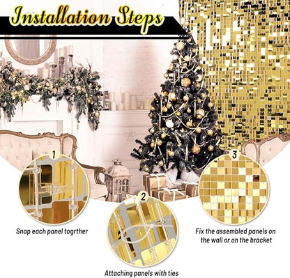 Kate Square Light Gold Sequin Wall Panels Shimmer Wall Birthday Party Backdrop Decorations (Pack of 12)