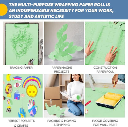 Light Green Wrapping Paper, 15"x450" Solid Color Art Craft Poster Kraft Bulletin Board Decorative Paper Roll, Birthday Anniversary Wedding Easter Eid St Patricks Day Bouquet Flower Gift Wrap