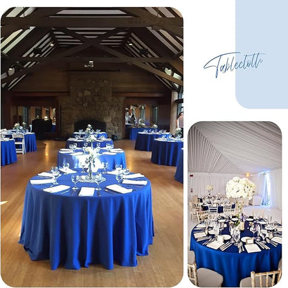 Fani 12 Pack 90 Inch Royal Blue Polyester Round Tablecloth, Stain and Wrinkle Resistant, Washable Table Cover for Wedding Party, Dining Table, Buffet, Parties, Camping