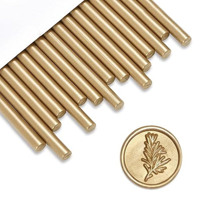 UNIQOOO Mini Glue Gun Sealing Wax Sticks for Wax Seal Stamp - Metallic Gold Prosecco, Great for Wedding Invitations, Christmas Cards, Snail Mails, Wine Packages, Christmas Gift Ideas, Pack of 16