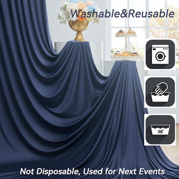 30×12ft Navy Blue Wrinkle Free Backdrop Curtain for Wedding Parties, 6 Panels 5×12ft Long Soft Silky Polyester Backdrop Drapes Photo Back Drop Curtains for Birthday Photography Background Cloth