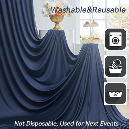 10×12ft Navy Blue Wrinkle Free Backdrop Curtain for Wedding Parties, 2 Panels 5×12ft Long Soft Silky Polyester Backdrop Drapes Photo Back Drop Curtains for Birthday Photography Background Cloth
