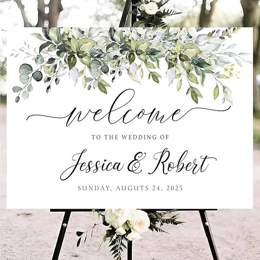 Personalized Wedding Welcome Sign, Welcome To Our Wedding Sign, Custom Design, Greenery Wedding Welcome Sign, Welcome To Our Wedding Sign, Wedding Rehearsal Sign, Greenery, Eucalyptus, Herbal,