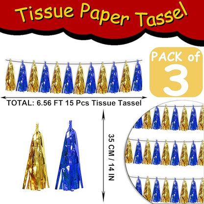 3PNavy-Blue Gold Metallic Fringe Tassel Banner Garland Foil Tinsel Streamer Wall Hanging Curtain Backdrop Banners for Parade Floats Birthday Graduation Christmas Bridal/Baby Shower Party Decorations