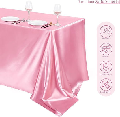 TURSTIN 4 Packs Pink Satin Tablecloth 102 x 58 Inch Overlay Satin Table Cover Rectangle Bright Silk Tablecloth Smooth Fabric Table Decoration for Wedding Banquet Party Events