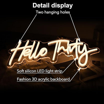 Warm White Hello Thirty Neon Sign 30th Birthday Party Neon Sign For Wall 30th Birthday Photo Background Neon Lights Neon Sign For Bedroom Living Room Dorm Office Decor