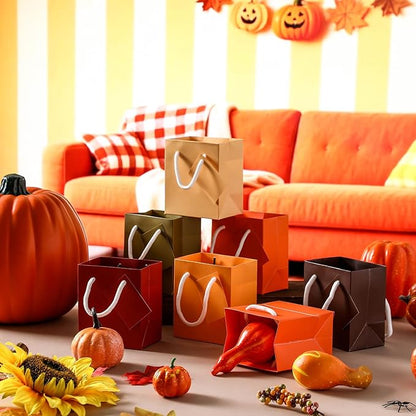 Sherr 100 Pcs Mini Gift Bags Bulk, 4 x 2.75 x 4.5 Inches Paper Bags with Tags, Extra Small Paper Gift Boxes with Handles for Birthday, Party Favors, Weddings, Small Business (Fall Color)