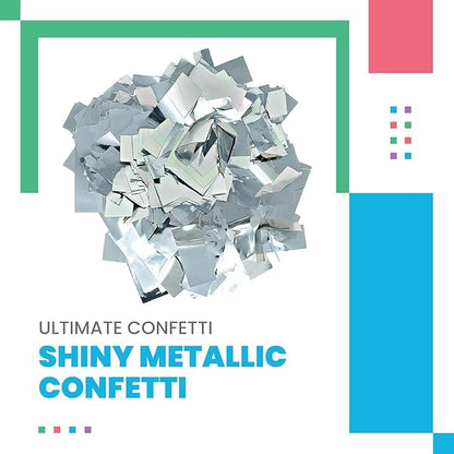 Ultimate Confetti, Rectangular Silver Mylar Shiny Foil Metallic Confetti for Cannon and Launcher use - Mother’s Day Confetti for Wedding, Parties, Gender Reveal and Live Events - 30 lb, 480 oz