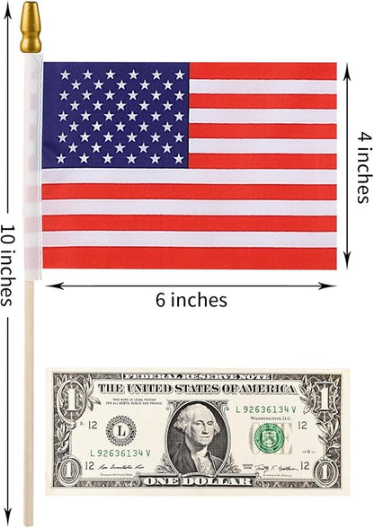 100pcs Small American Flags on Stick, Handheld 4 x 6 Inchs Mini American Flags with Kid-Safe Golden Spear Top, US Flags for 4th of July Decorations Outdoor, Independence Day Decorations