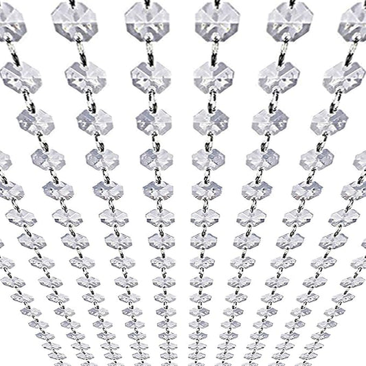 Crystal Garland Strands - Hanging Chandelier Gem Bead Chain - 14mm Clear Octagon Prism Diamond String Decorations for Wedding Party Manzanita Centerpiece Christmas Tree (Acrylic, 33 Feet)
