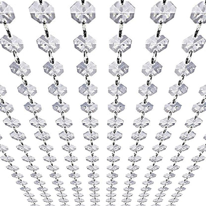 33ft K9 Glass Crystal Garland Strands - Hanging Chandelier Gem Bead Chain - 14mm Clear Octagon Prism Diamond String Decorations for Wedding Party Manzanita Centerpiece Christmas Tree