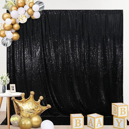 SquarePie Sequin BackdropLess See Through Thick Background Glitter Curtain for Halloween Party 6FT x 8FT Black