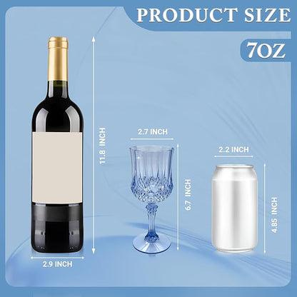 Plastic Wine Glasses，Plastic Goblets Vintage Style Cordial Drinking Glasses for Wedding Reception, Grand Event Party Supplies (100, Blue)