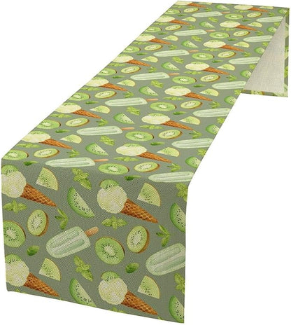 Summer Ice Cream Popsicles Table Runner, Watercolor Green Kiwi Seasonal Fruit Sweet Dessert Dinner Runner for Party Holiday Home Kitchen Dining Table Decor 13"x120"