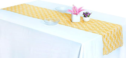 MDS Pack of 20 Wedding 12 x 108 inches Lace Table Runner for Wedding, Decorations for Birthday Parties, Banquets, Graduations, Engagements, and Runners fit Rectangle, Round Table- Yellow Gold