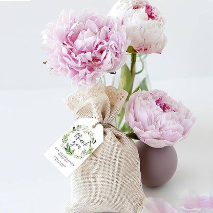 Andaz Press 100-Pack Personalized Thank You for Celebrating with Us Wedding Favor Tags with Bakers Twine Greenery Wreath Custom Cardstock Wedding Gift Tags Thank You Tags for Party Favors 2” X 3.75”