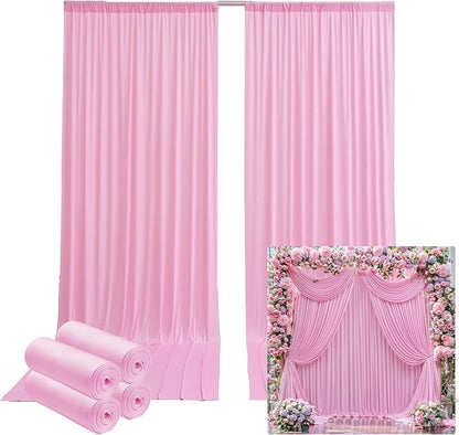 20ftx14FT Wrinkle Free Pink Backdrop Curtain, 4 Panels 14FT Height Pink Wedding Backdrop Drapes, Silky Polyester Back Drop Cloth for Birthday Photography Background Party Backdrop Draping