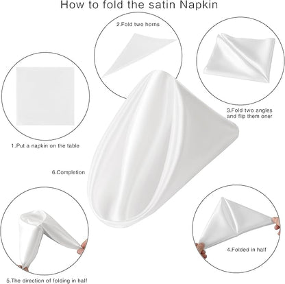 36 Pack Square Satin Dinner Napkins, 16x16 Inches Silky Soft Smooth Table Cloth Napkins for Restaurant Weddings Banquet Party Decoration, White
