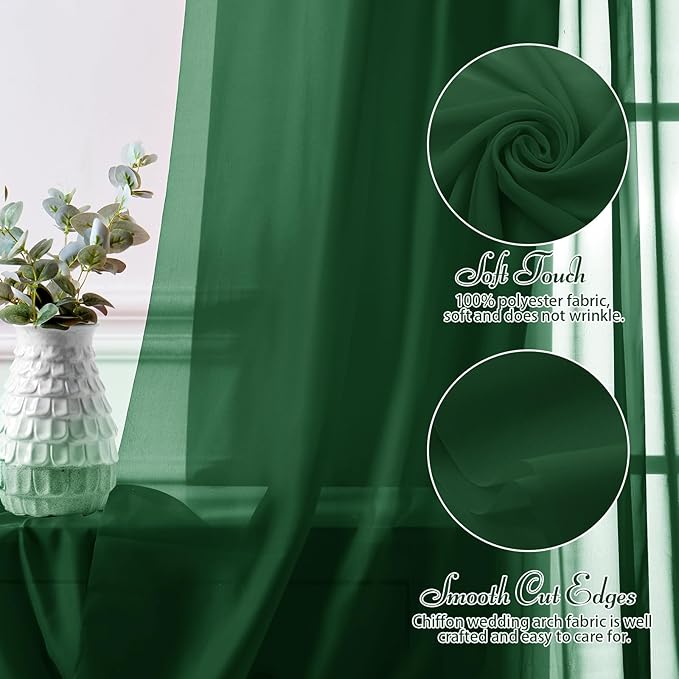 SiinvdaBZX 2 Panels Wedding Arch Draping Fabric 30" x 240" Emerald Green Polyester Chiffon Fabric for Multiple Occasions
